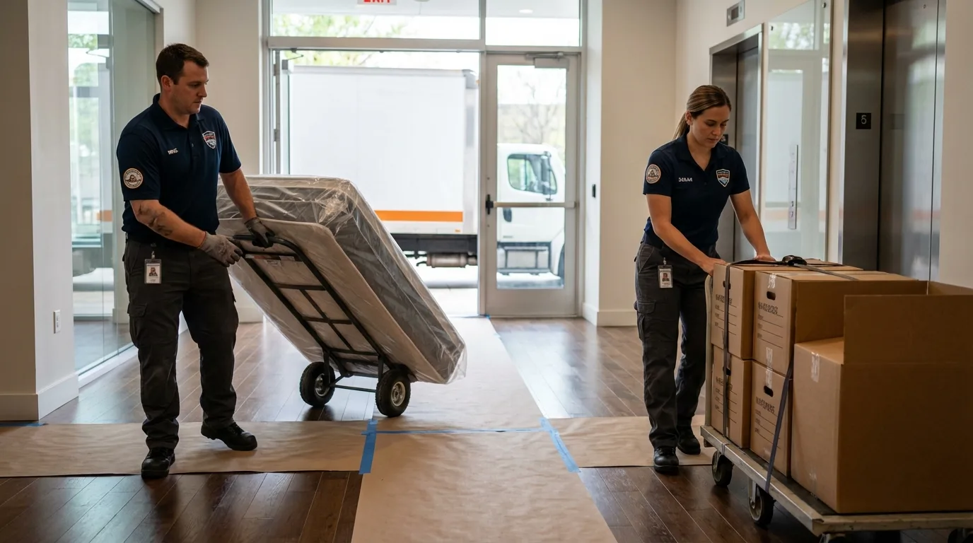 Professional apartment movers loading elevator in Pittston, PA
